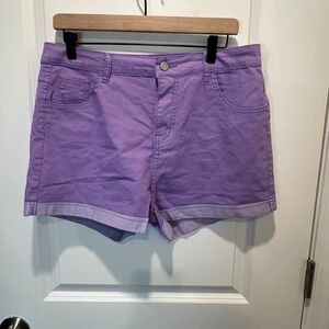 Womens Purple Denim Shorts High Waisted Rolled Cuff Casual Summer Size XL